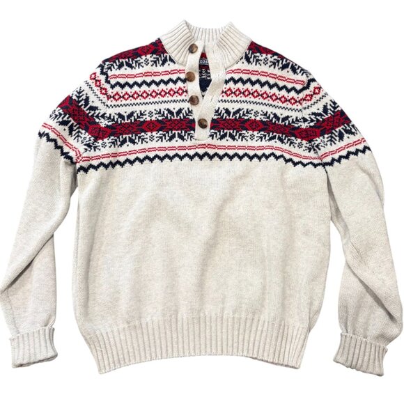 Vintage Half Button Up Nordic Fair Isle Grandpa Sweater Medium - Picture 1 of 4